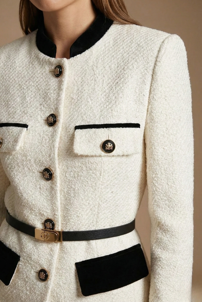 Maeve | Contrast Trim Textured Tweed Jacket