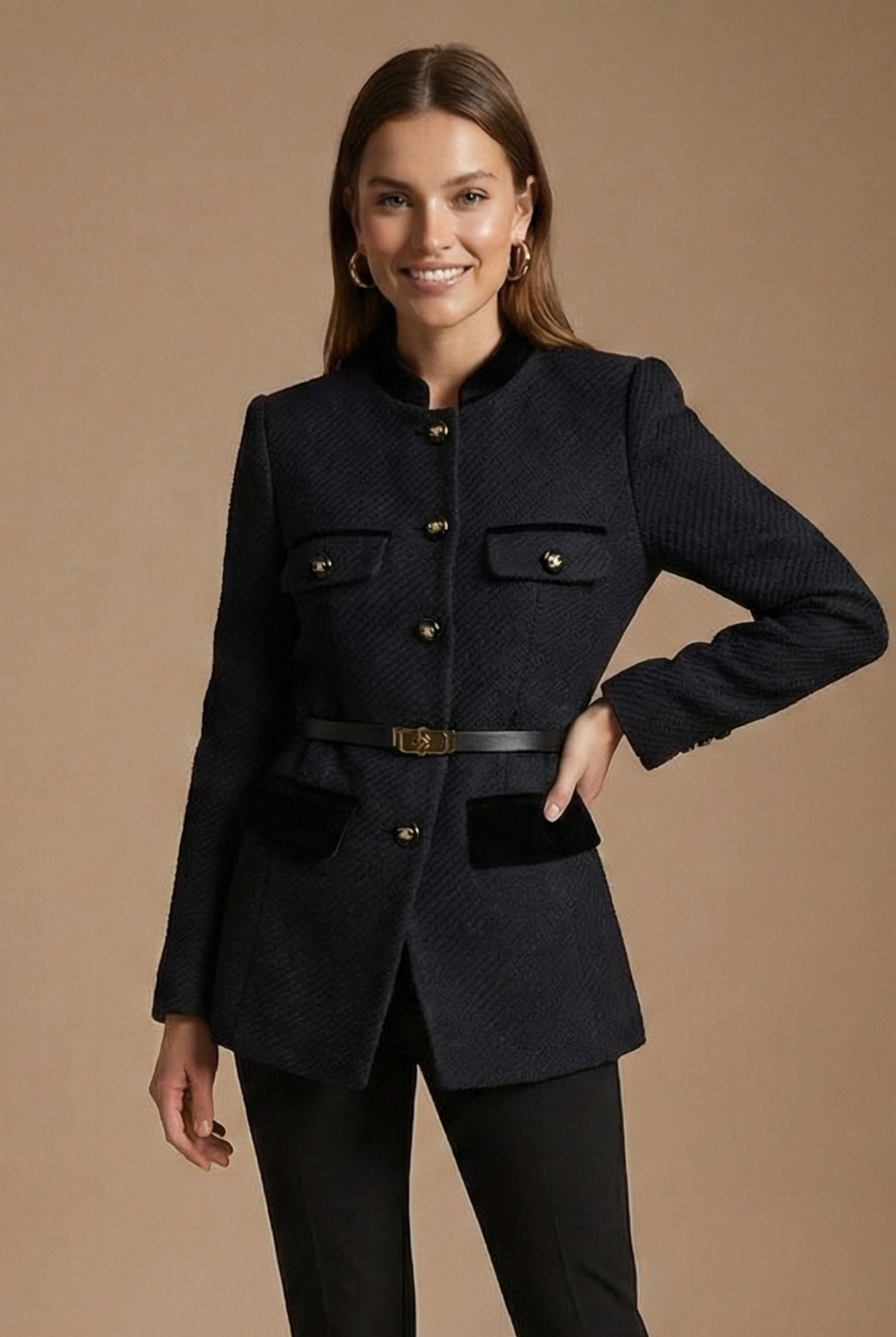 Maeve | Contrast Trim Textured Tweed Jacket
