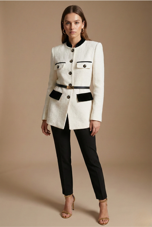 Maeve | Contrast Trim Textured Tweed Jacket