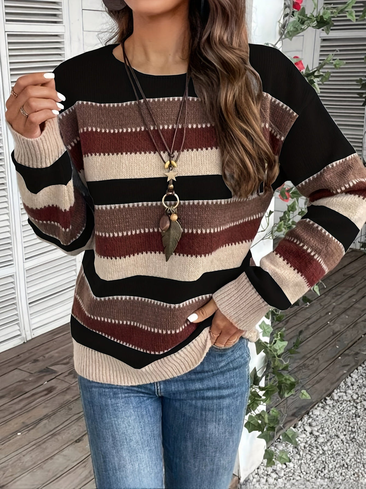 Maren | Pull en maille rayé à col rond