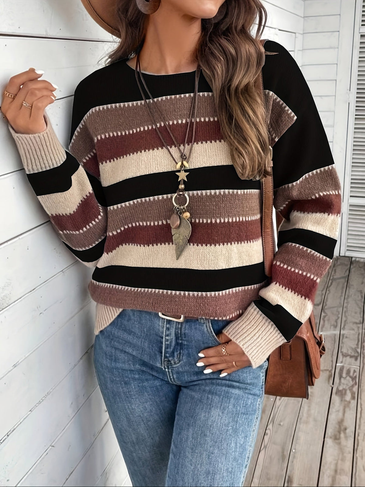Maren | Pull en maille rayé à col rond
