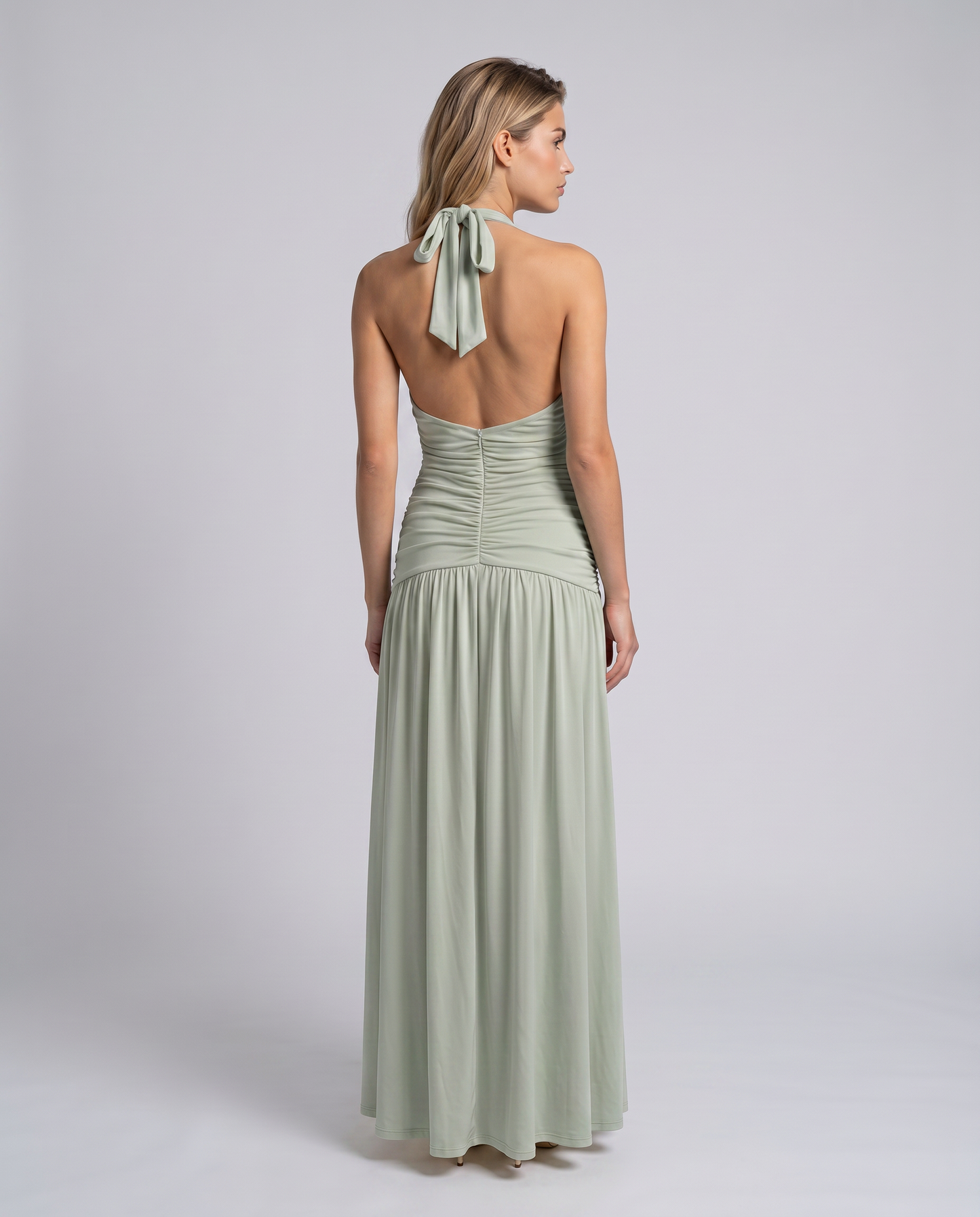 Margaret Ruched Halter Neck Maxi Dress