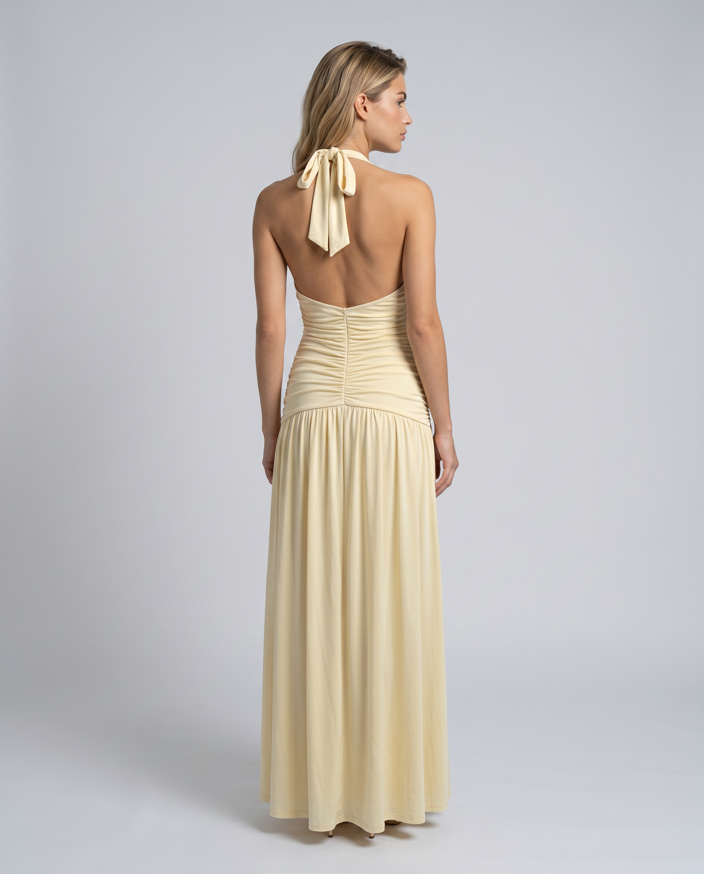 Margaret Ruched Halter Neck Maxi Dress