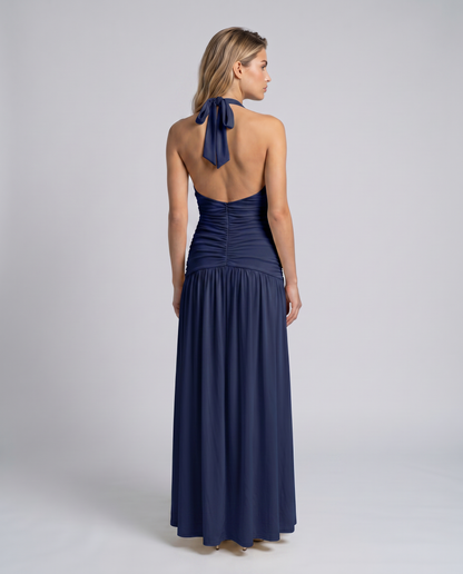 Margaret Ruched Halter Neck Maxi Dress