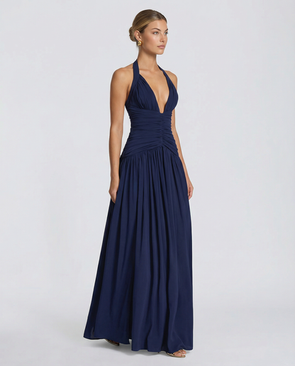Margaret Ruched Halter Neck Maxi Dress
