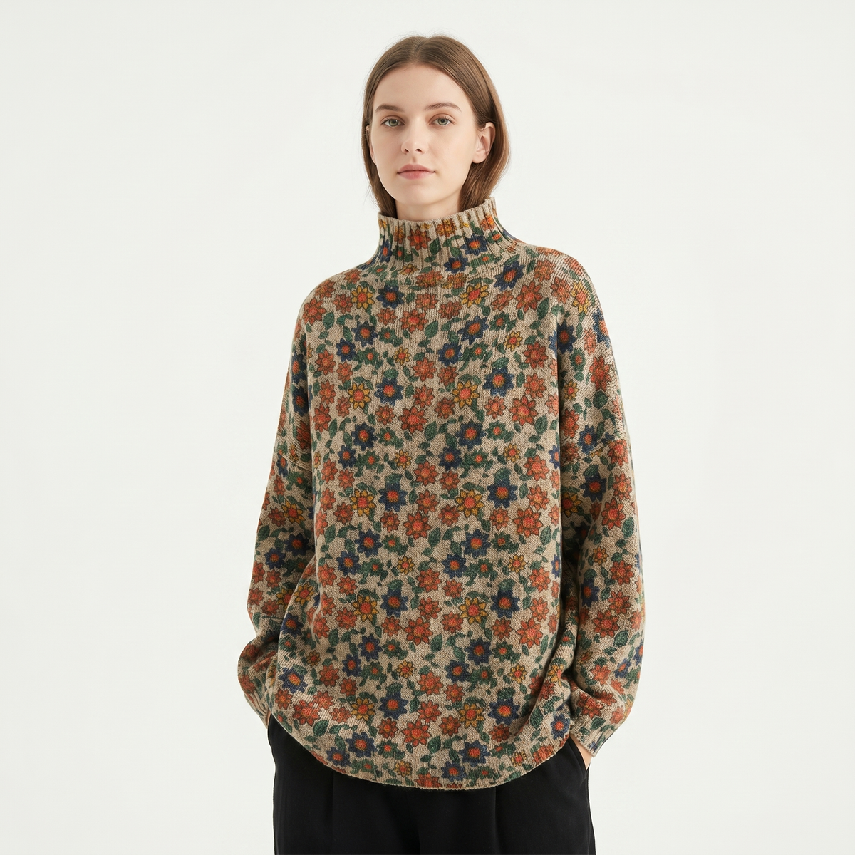 Marigold | Floral Mock Neck Pullover