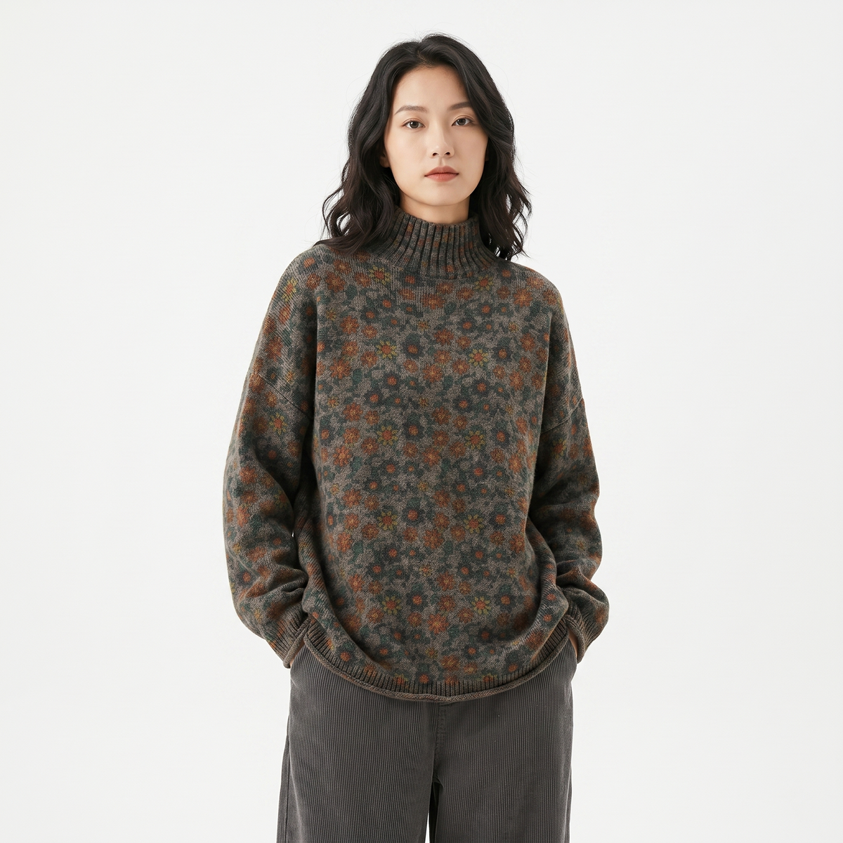 Marigold | Floral Mock Neck Pullover