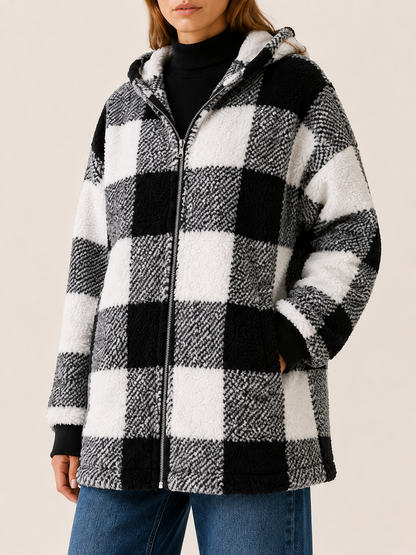 Marlowe | Teddy Fleece Hooded Zip Up Long Coat