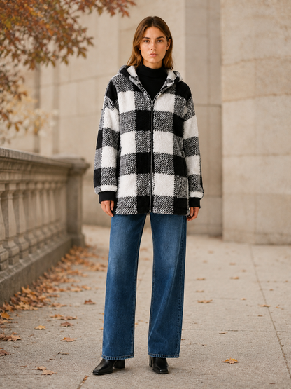 Marlowe | Teddy Fleece Hooded Zip Up Long Coat