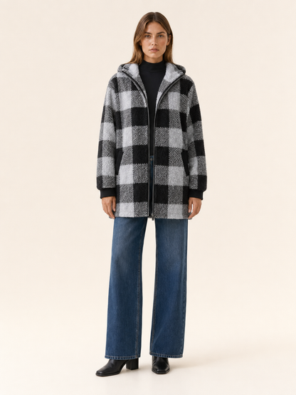 Marlowe | Teddy Fleece Hooded Zip Up Long Coat