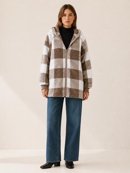 Marlowe | Teddy Fleece Hooded Zip Up Long Coat