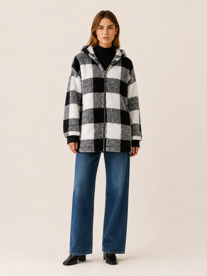 Marlowe | Teddy Fleece Hooded Zip Up Long Coat