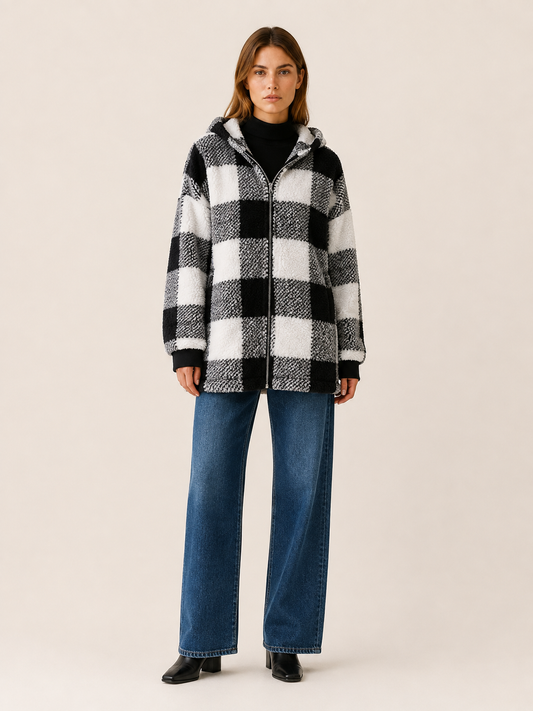 Marlowe | Teddy Fleece Hooded Zip Up Long Coat