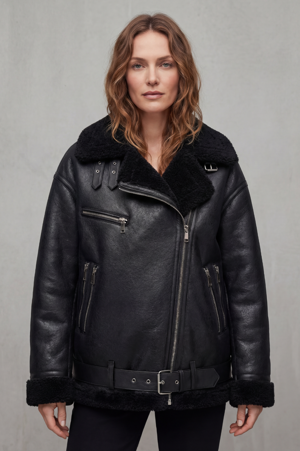 Megan | Shearling Collar Oversized Aviator Jacket