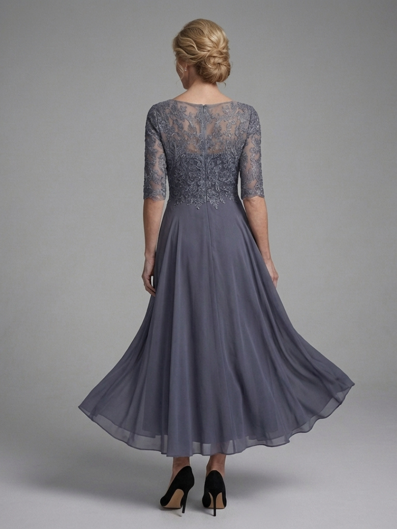 Mila | Lace Bodice Sheer Sleeve Midi Dress