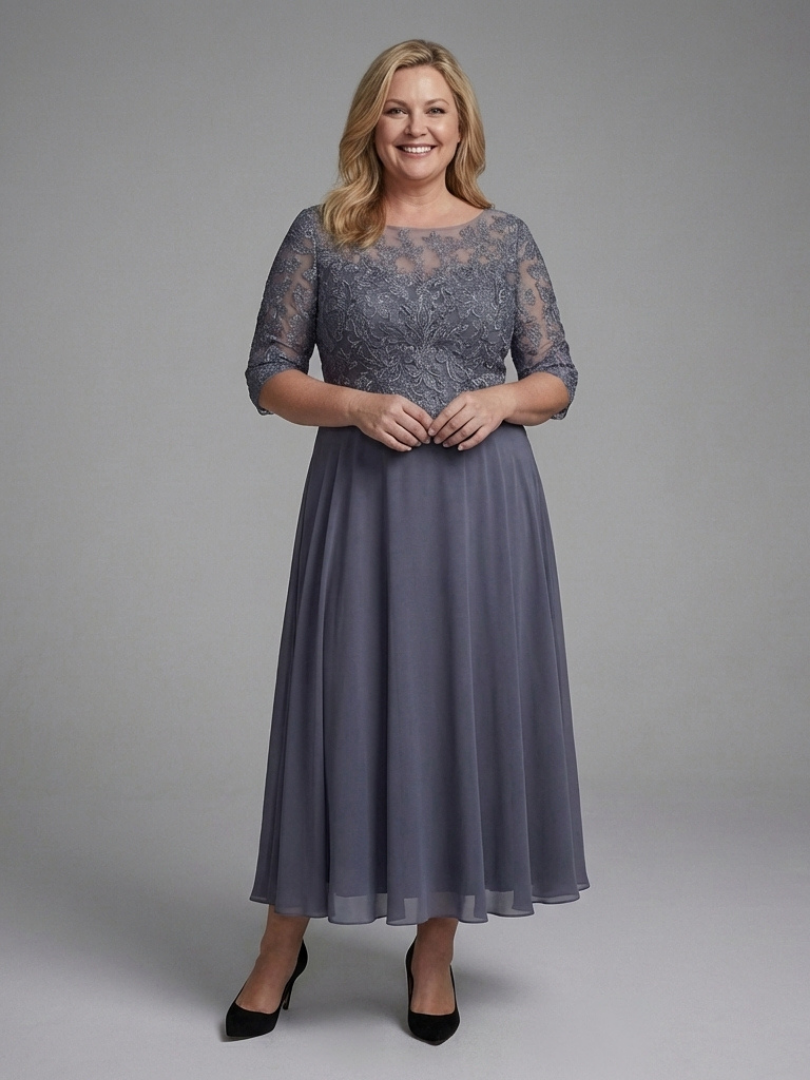 Mila | Lace Bodice Sheer Sleeve Midi Dress