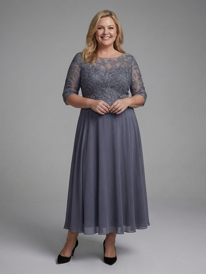 Mila | Lace Bodice Sheer Sleeve Midi Dress