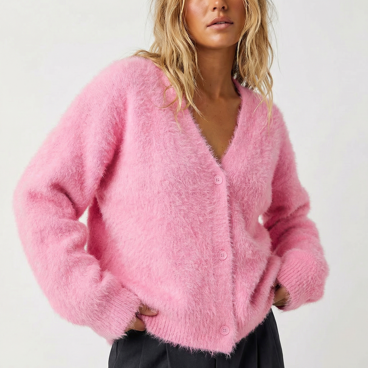 Mistral | Fuzzy Mohair Button-Down Cardigan