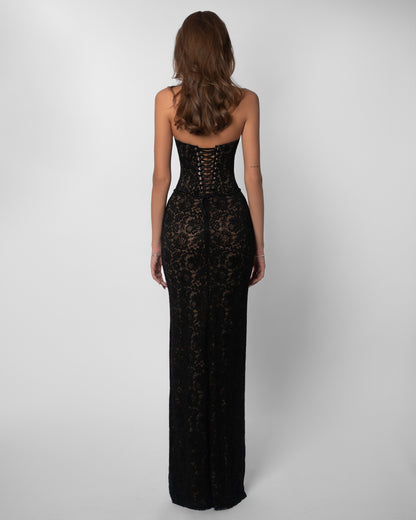 Monique Lace Halter Corset Maxi Dress