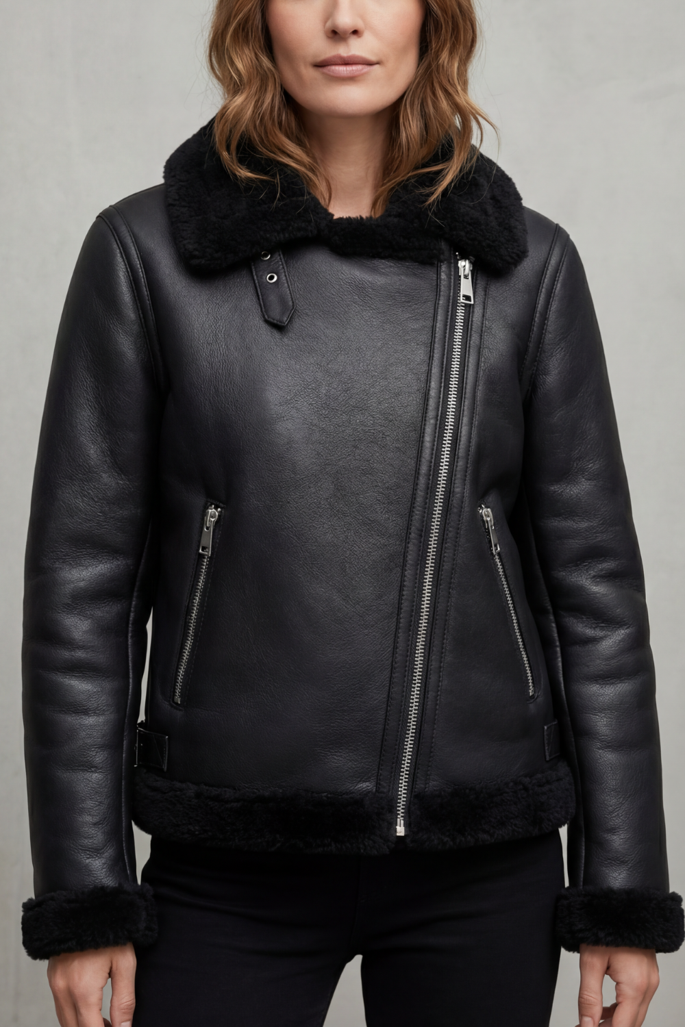 Noirelle | Asymmetric Zip Shearling Jacket