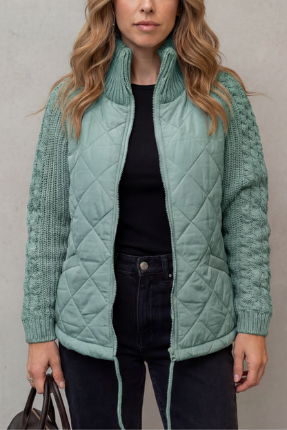 Norcetta | Quilted Cable Knit Sleeve Zip Up Jacket