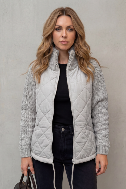 Norcetta | Quilted Cable Knit Sleeve Zip Up Jacket