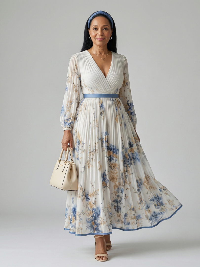 Olivia | Pleated Wrap Midi Dress