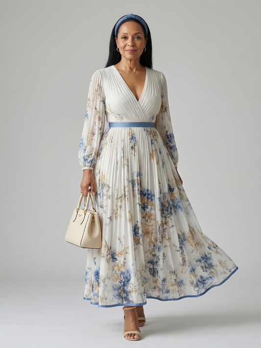 Olivia | Pleated Wrap Midi Dress