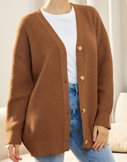 Farrah | Ribbed V-Neck Button-Front Cardigan