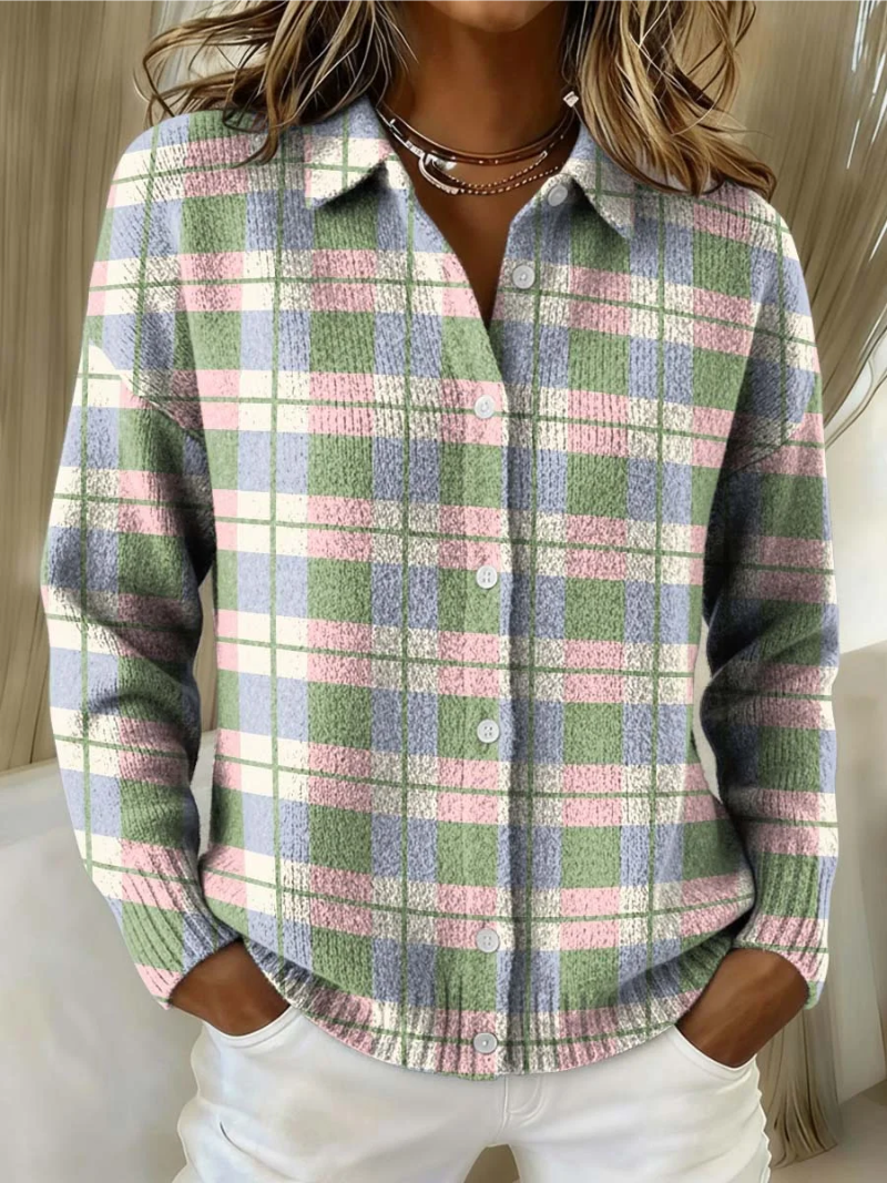 Margaux | Pastel Plaid Button Cardigan
