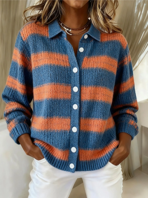 Livia | Open Front Striped Knit Cardigan