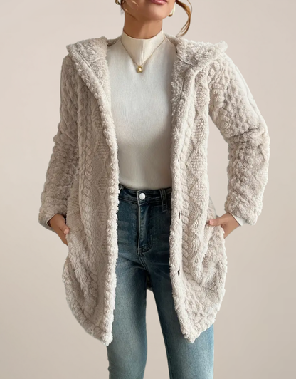 Winnie | Textured Fleece Hooded Cardigan
