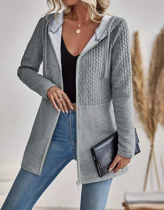 Verity | Cable Knit Zip-Front Hooded Cardigan