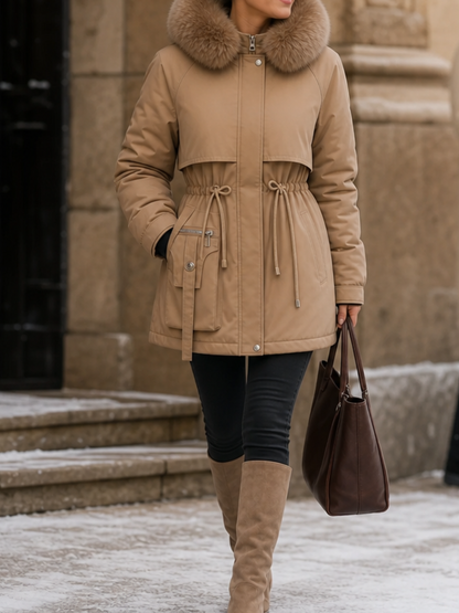 Emma | Fur Trim Waist Cinch Quilted Parka