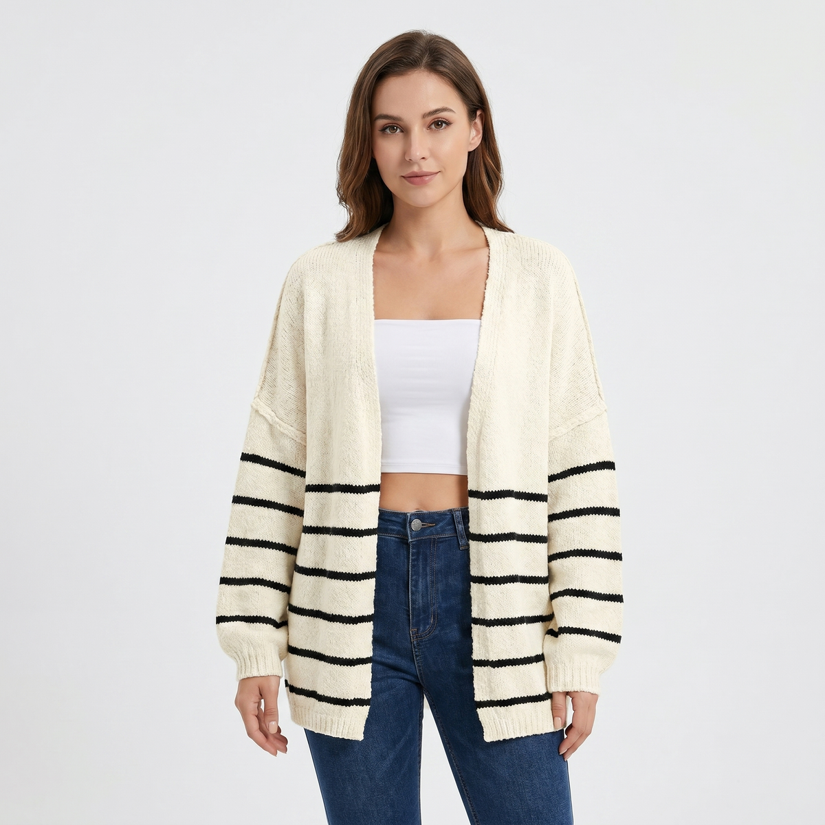 Opaline | Striped Balloon Sleeve Cardigan