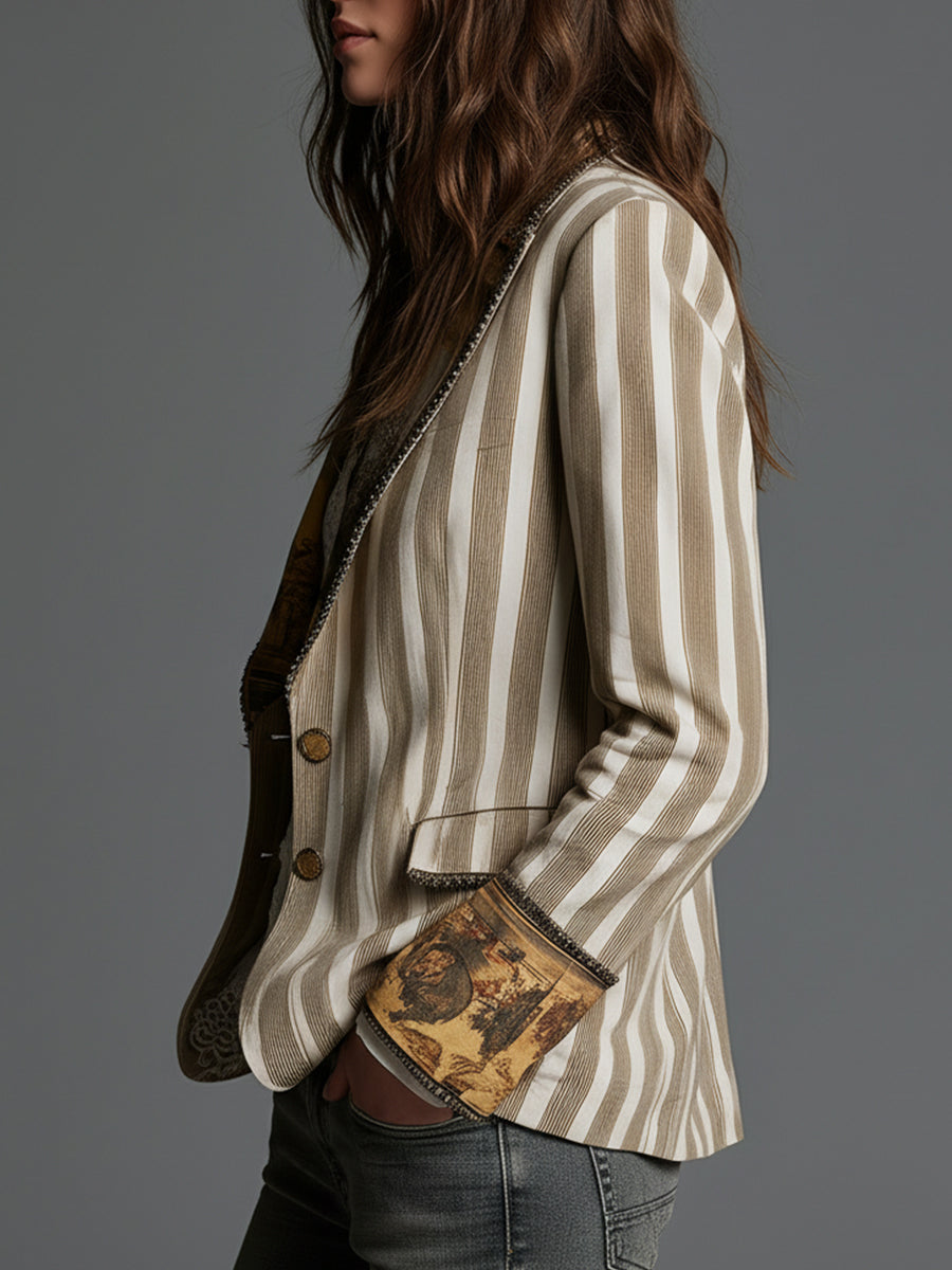 Ottilie | Boho Striped Printed Lapel Blazer