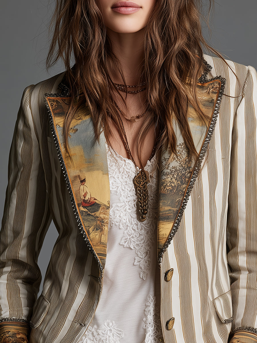 Ottilie | Boho Striped Printed Lapel Blazer