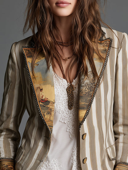 Ottilie | Boho Striped Printed Lapel Blazer