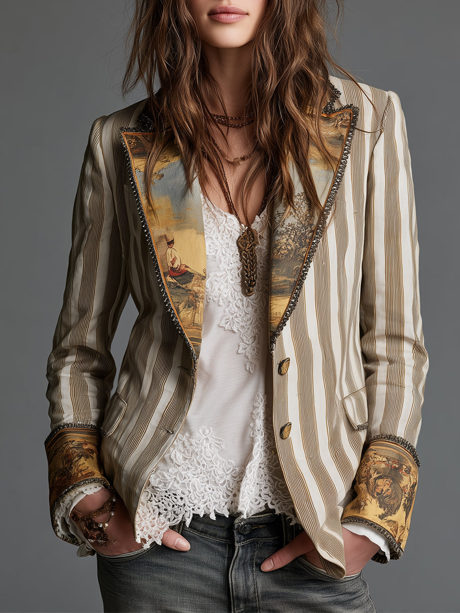Ottilie | Boho Striped Printed Lapel Blazer