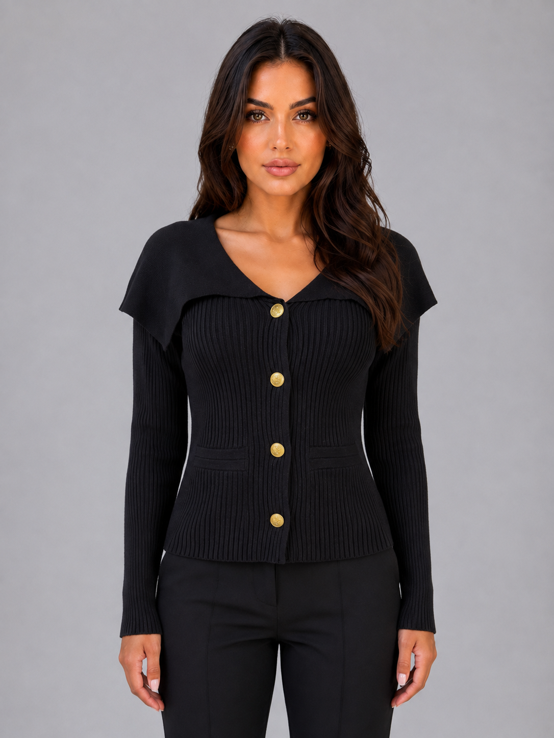 Pauline | Cardigan à col cape et boutons dorés