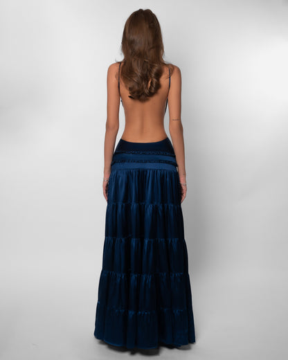 Raven Satin Tiered Maxi Dress