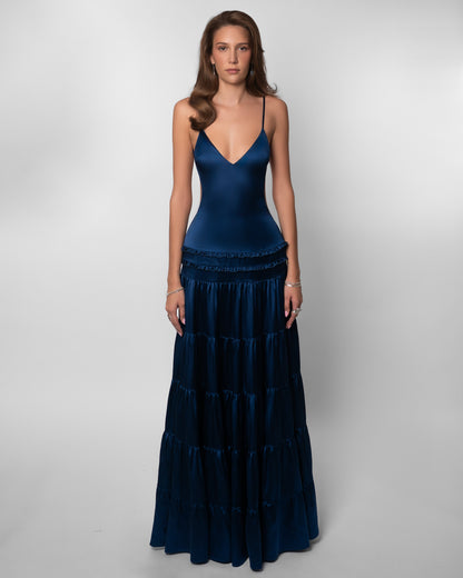 Raven Satin Tiered Maxi Dress