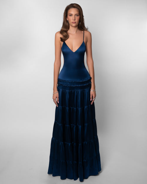 Raven Satin Tiered Maxi Dress