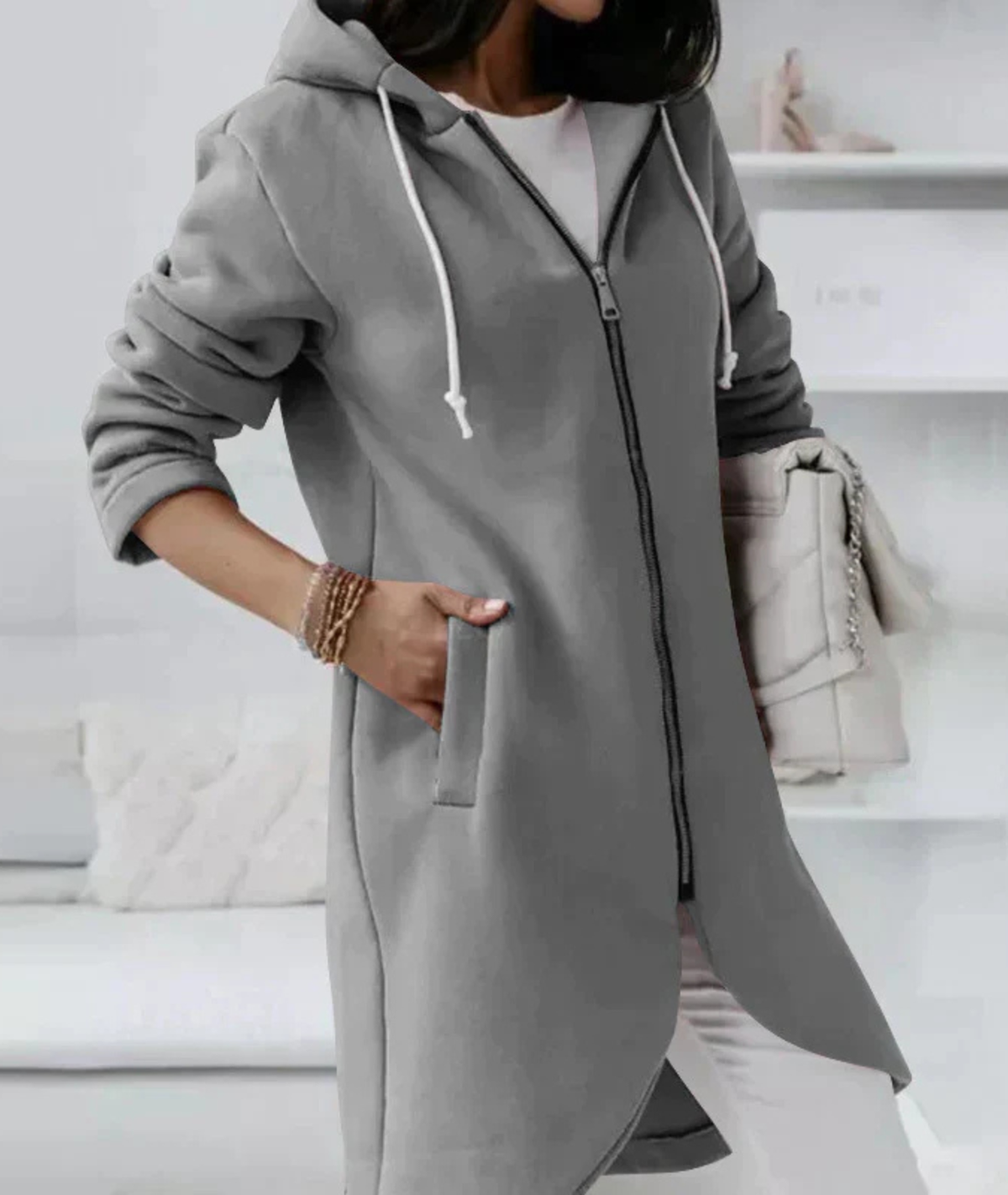 Renee | Longline Zip-Up Hooded Jacket
