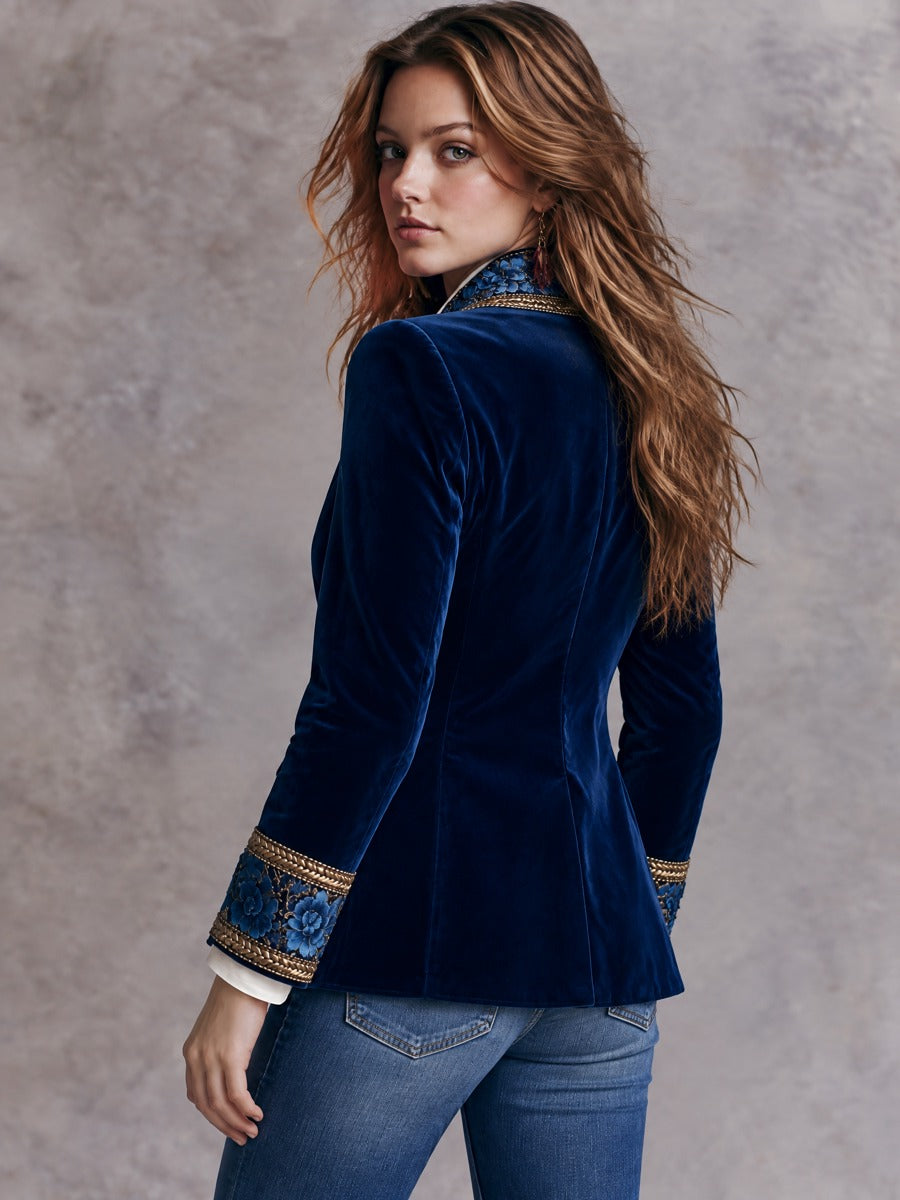 Roberta | Blazer en velours brodé de fleurs