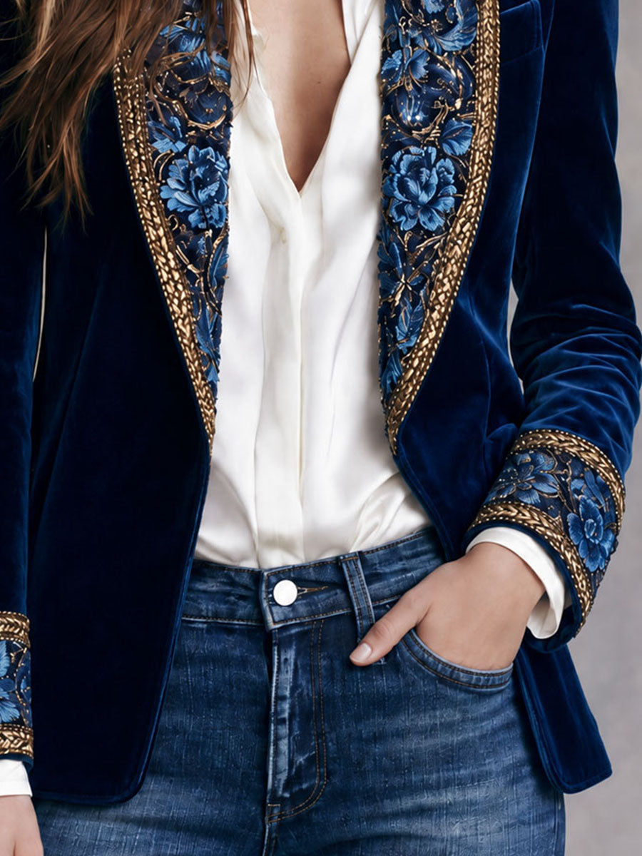 Roberta | Blazer en velours brodé de fleurs