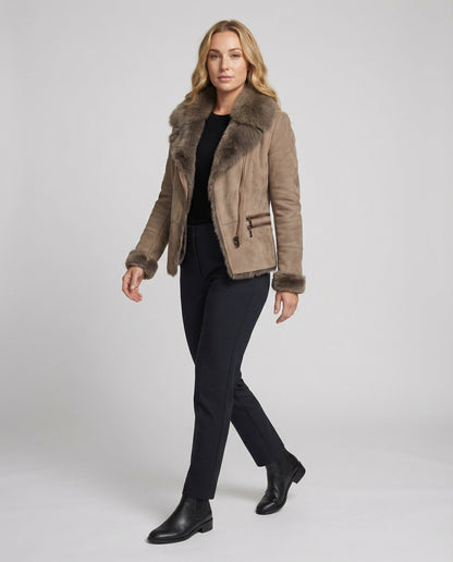 Rosalie | Faux Suede Faux Fur Trim Jacket