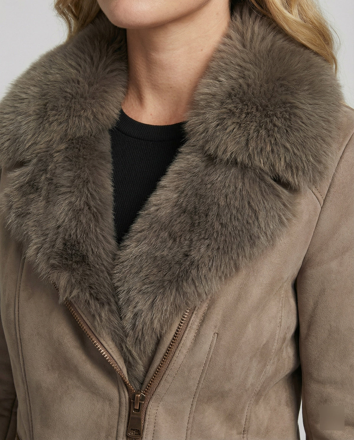 Rosalie | Faux Suede Faux Fur Trim Jacket
