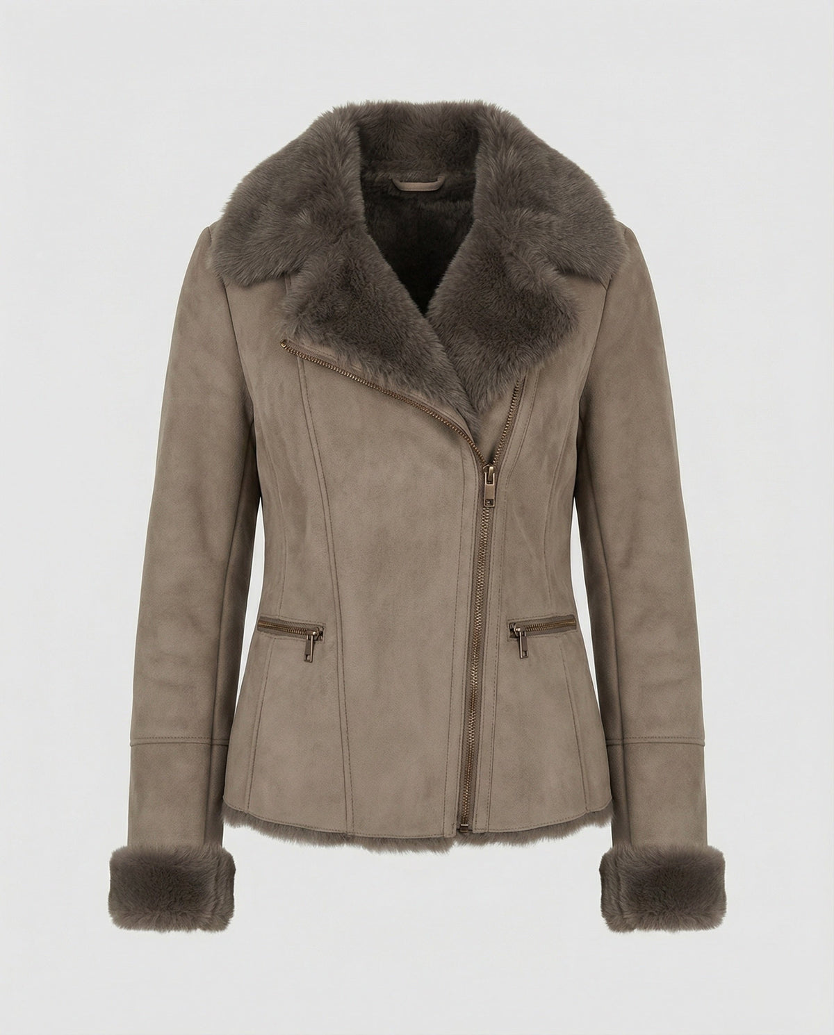 Rosalie | Faux Suede Faux Fur Trim Jacket