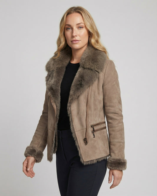 Rosalie | Faux Suede Faux Fur Trim Jacket